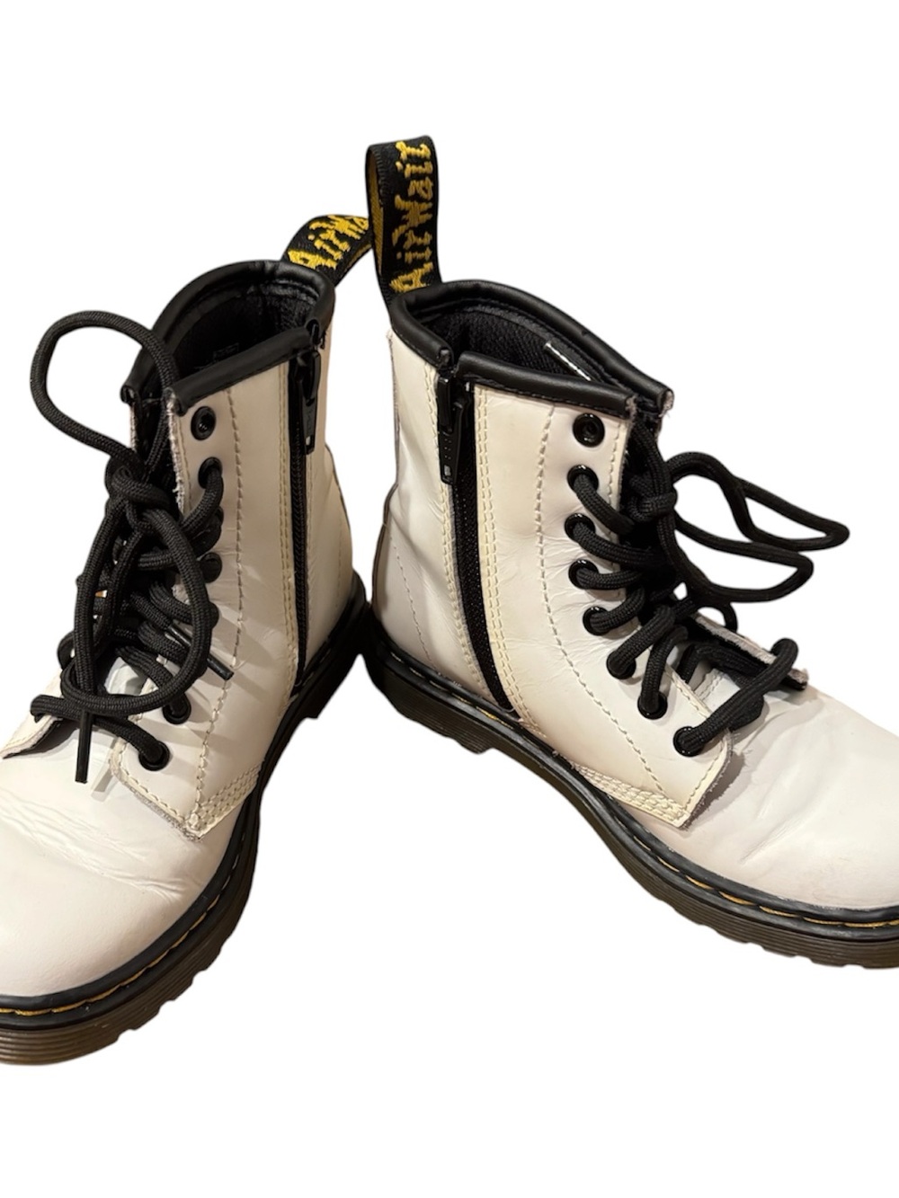 Dr. Martens kids white Leather Lace-Up Zip Combat Boots